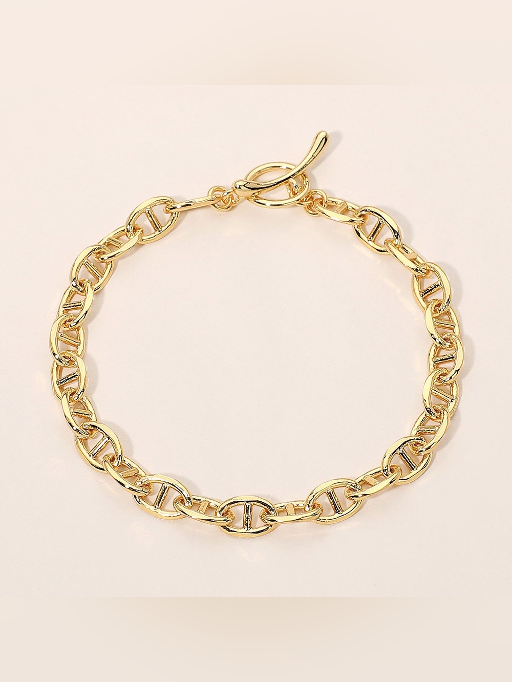 18K Gold Dipped Mariner Link Chain Toggle Bracelet